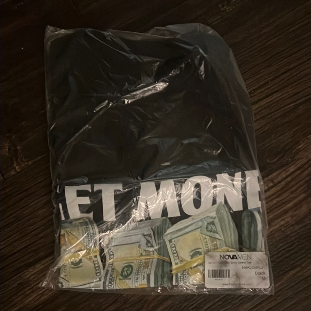 Black Graphic Tee with Money Print